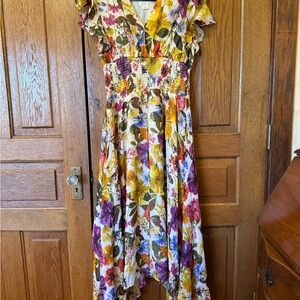 Shoshanna Floral Maxi Dress with Ruffle Sleeves